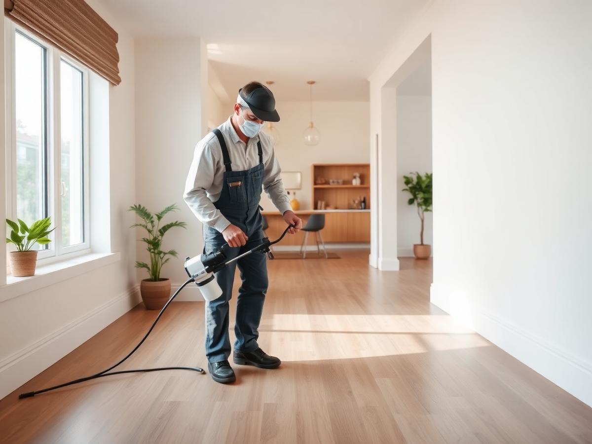 Residential pest control technician treating a Northeast Ohio home